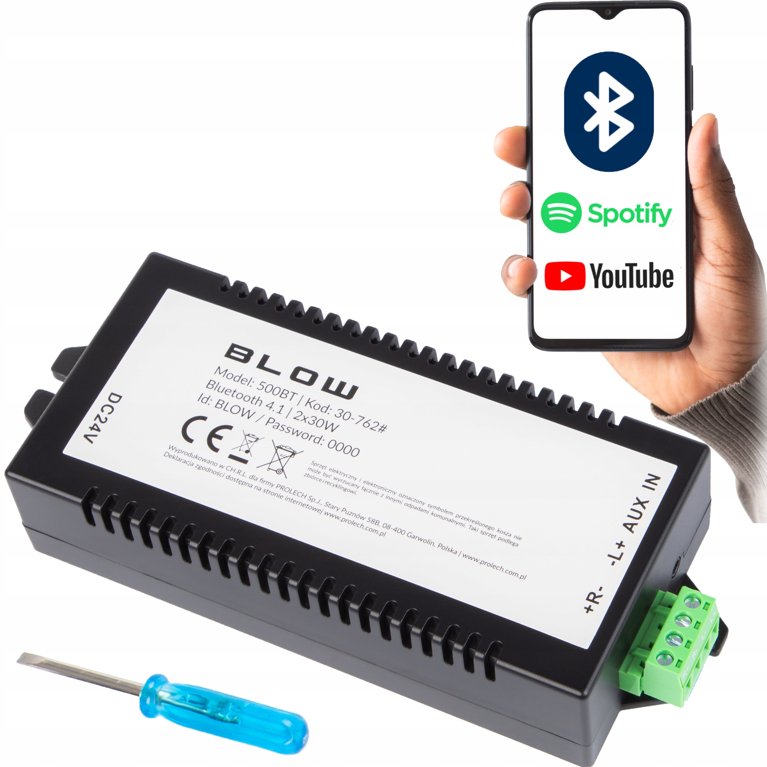 Bluetooth Audio Zesilovač 4.1 2x30W Univerzální 24V Dvoupásmový Aux Bt