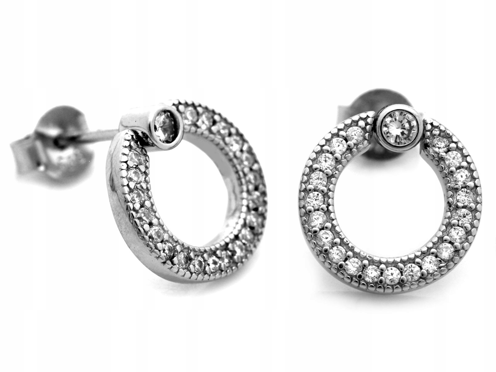 Elegantní stříbrné náušnice 925 s bílými zirkony, kroužky jako dárek, 2.36 g