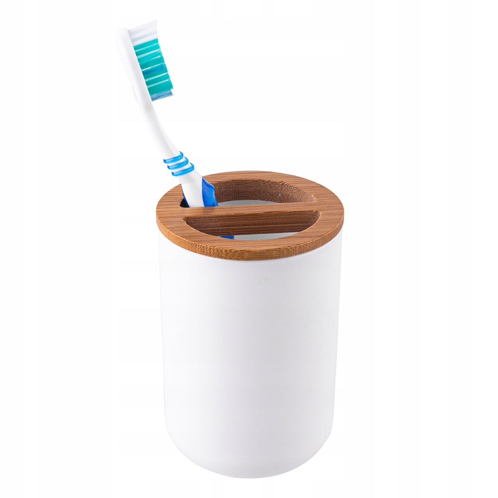 KUBEK NA SZCZOTECZKI z bambusem biały loftowy