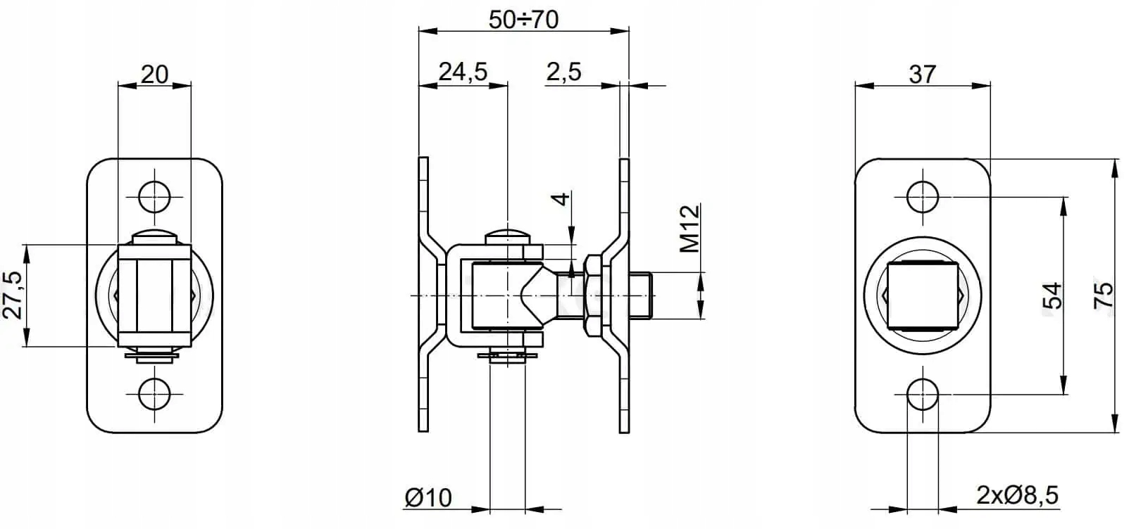 Zawias dwustronny regulowany M12 do Furtki Bramy Kod producenta ZW.027.12