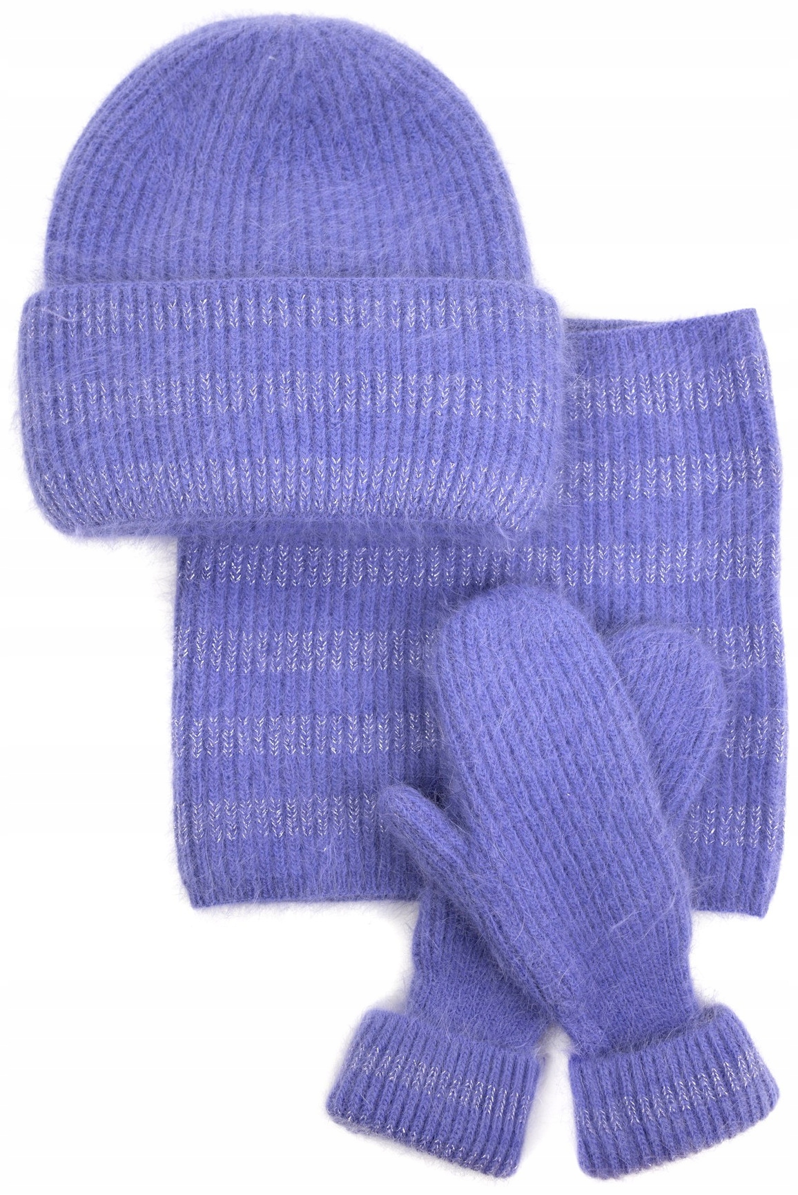Sada: čepice, šála a rukavice Allenspark angorová, levandulová