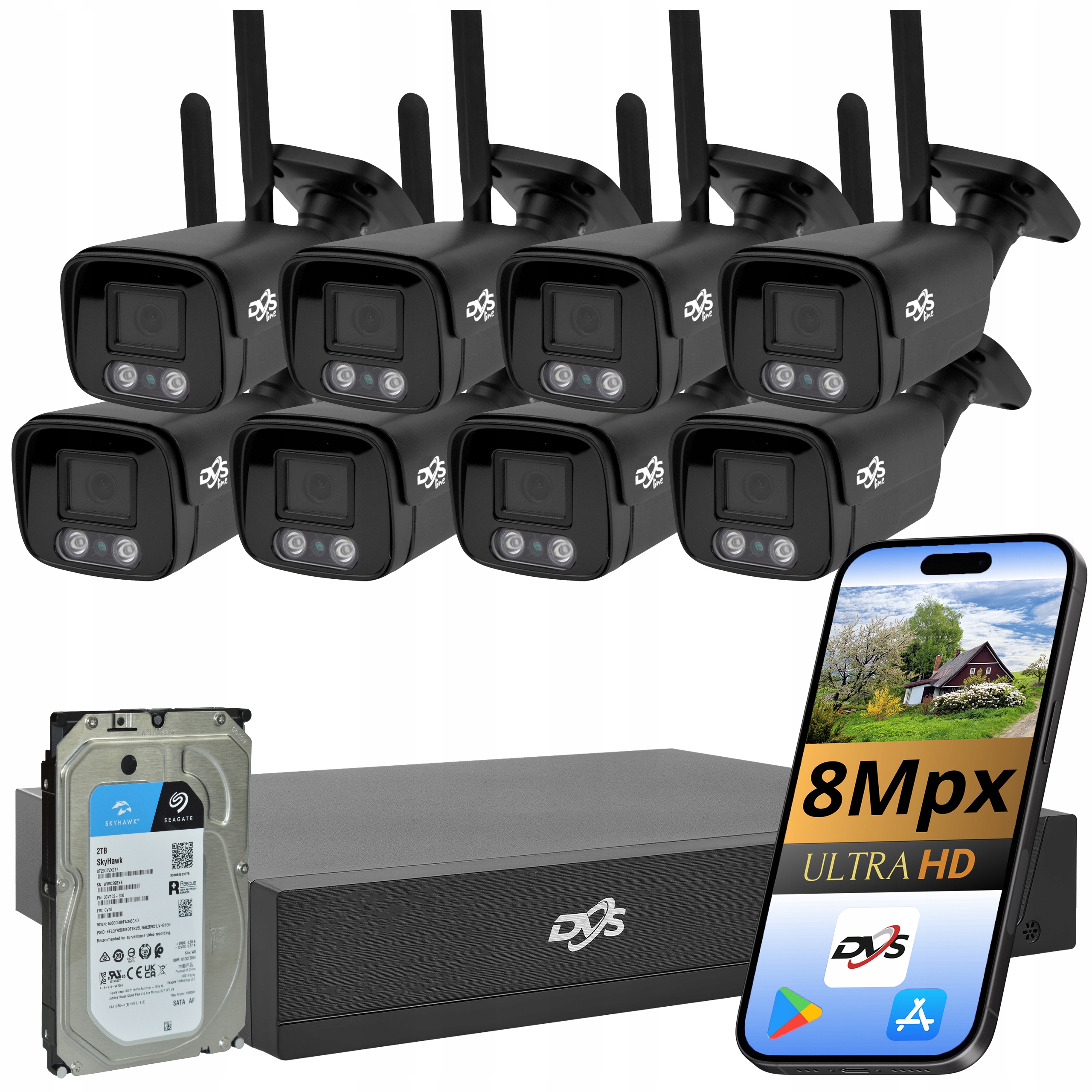 Set Wifi Kamera Čierna Tuba 8Mpx 4K 8 Bezdrôtová Kamera Monitorovanie 2TB