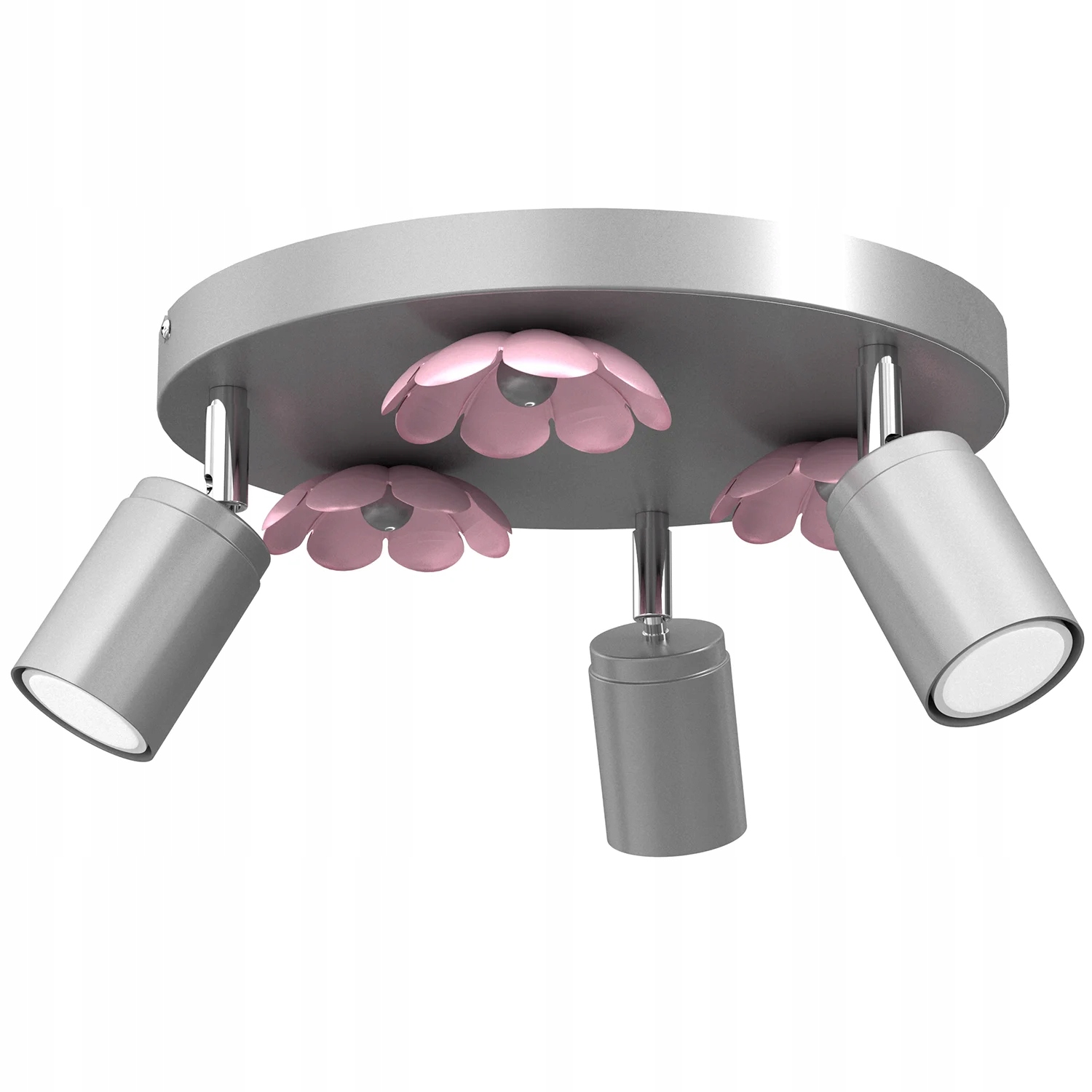 Stropní svítidlo 3 reflektory pohyblivé, kulatá, stříbrná, růžové květy Luminex
