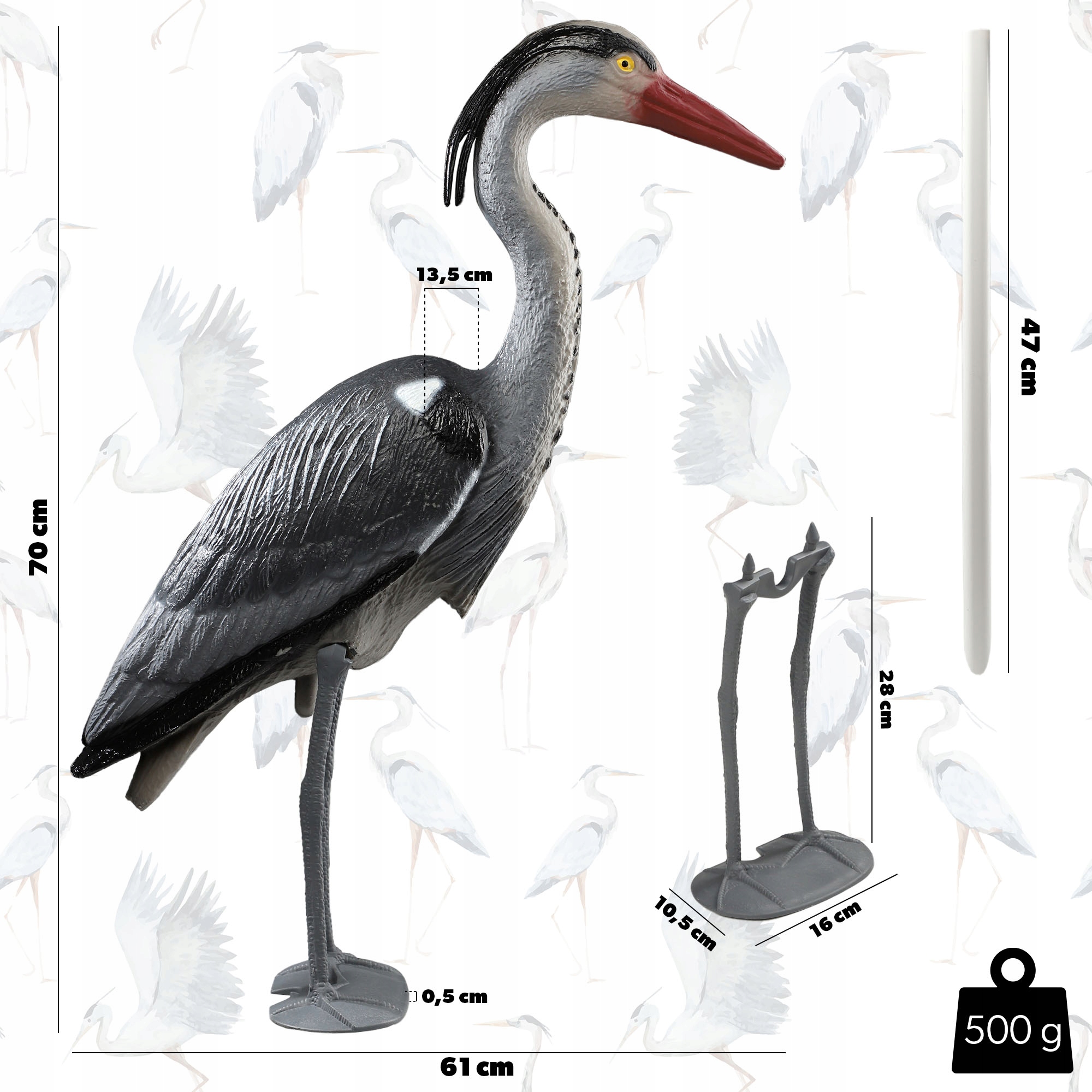 FIGURA OGRODOWA FIGURKA OZDOBA OGRODU DEKORACJA CZAPLA DUŻA 70cm XXL Stan opakowania oryginalne