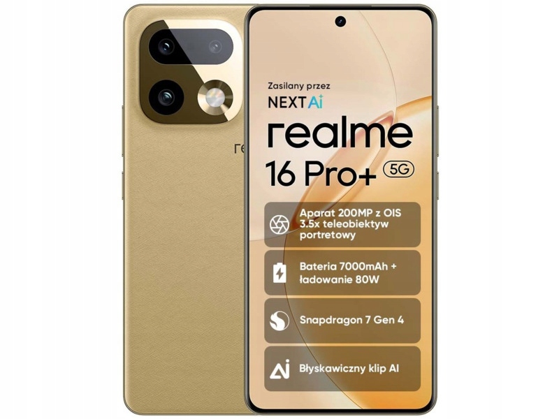 Smartfon Realme 16 Pro+ 5G 8/256GB 6.8" 144Hz Złoty
