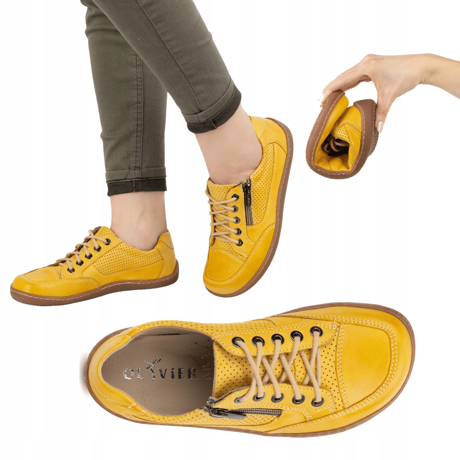 Barefoot Minimalistické kožené tenisky Olivier 770 žluté 40