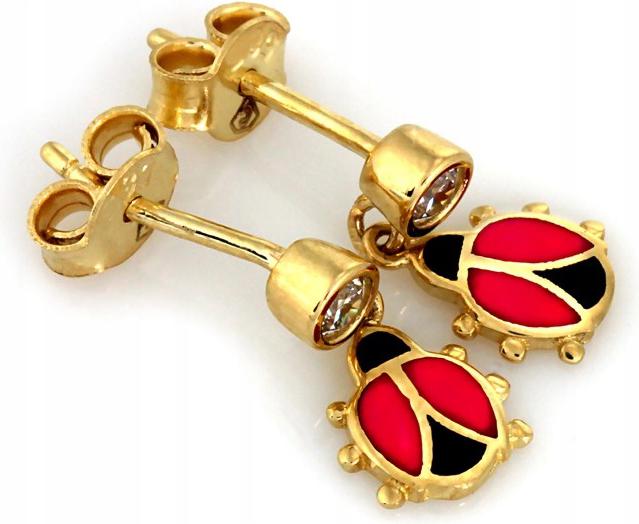 Zlaté dětské náušnice 585 závěsné berušky elegantní jako dárek 14k