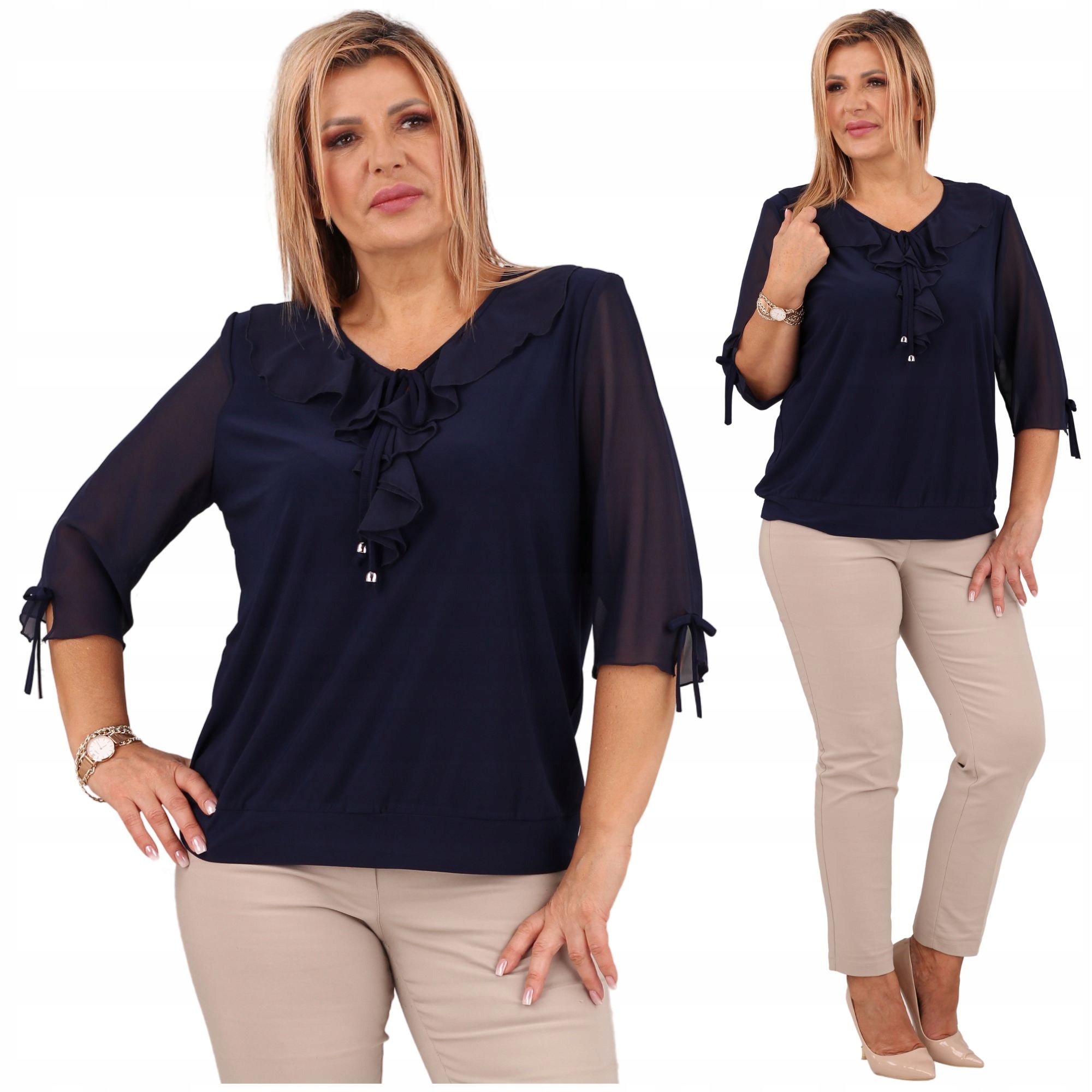 Bluzka Damska Z Żabotem Polski Producent Duże Rozmiary