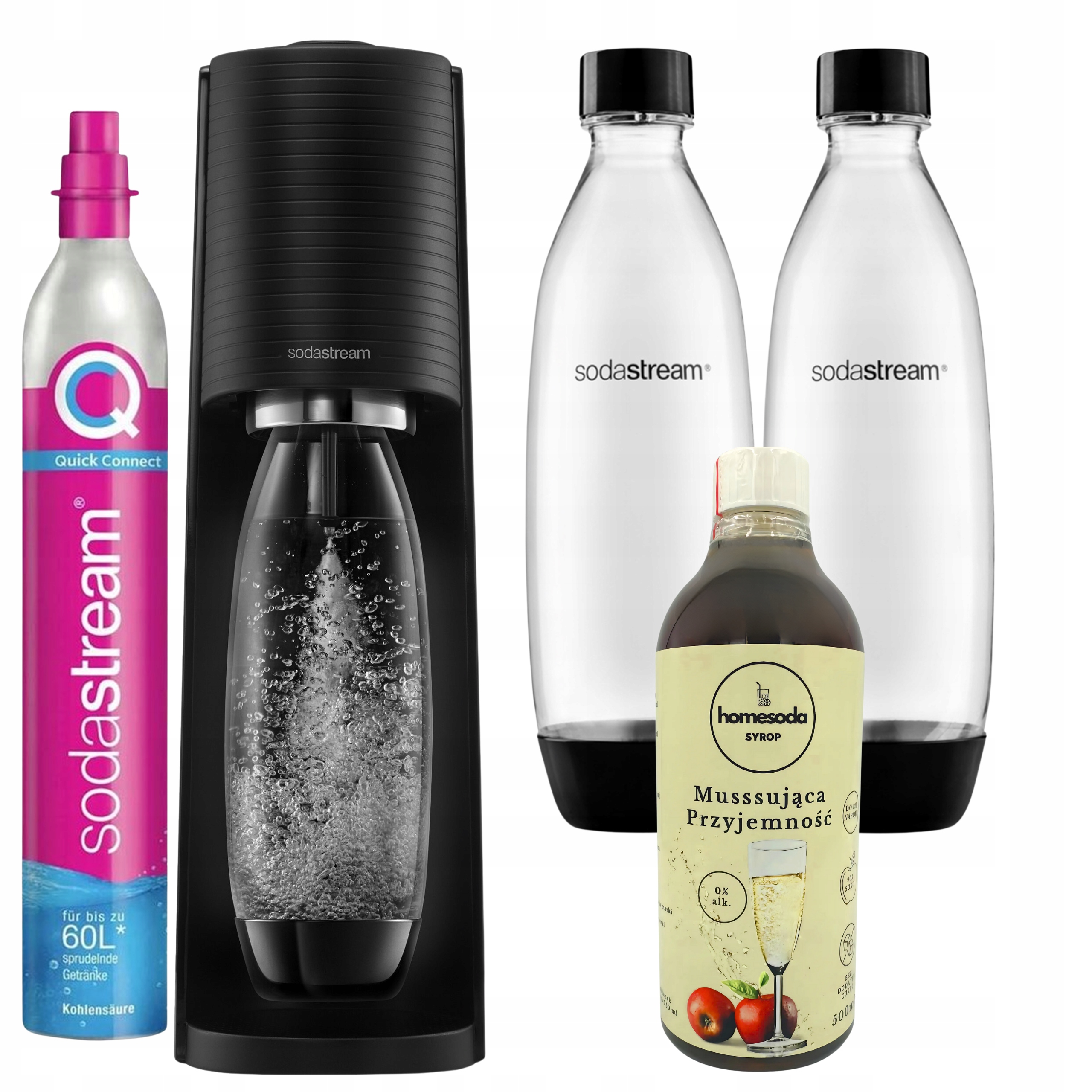 Saturátor SodaStream Terra čierny na vodu, 2 fľaše 1L, sirup, šumivé víno