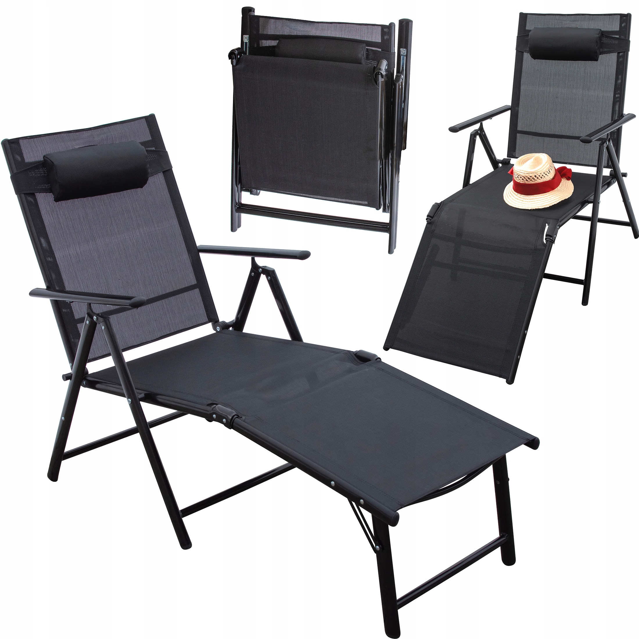 Składana Leżanka Ogrodowy Regulowane Oparcie Aluminium Fotel Plażowy Leżak