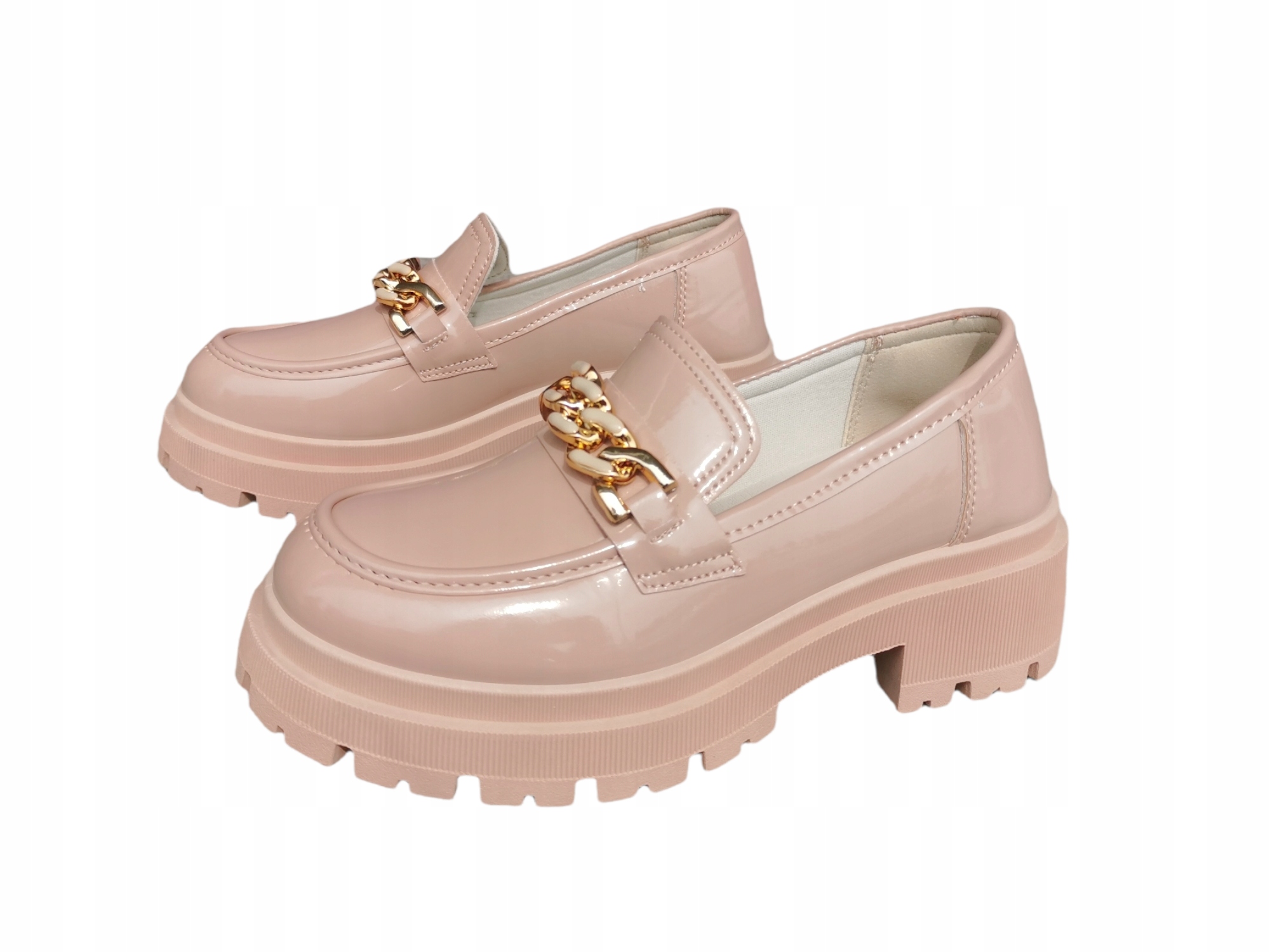 RÓŻOWE MOKASYNY LAKIEROWANE LOAFERSY 37 Marka inna