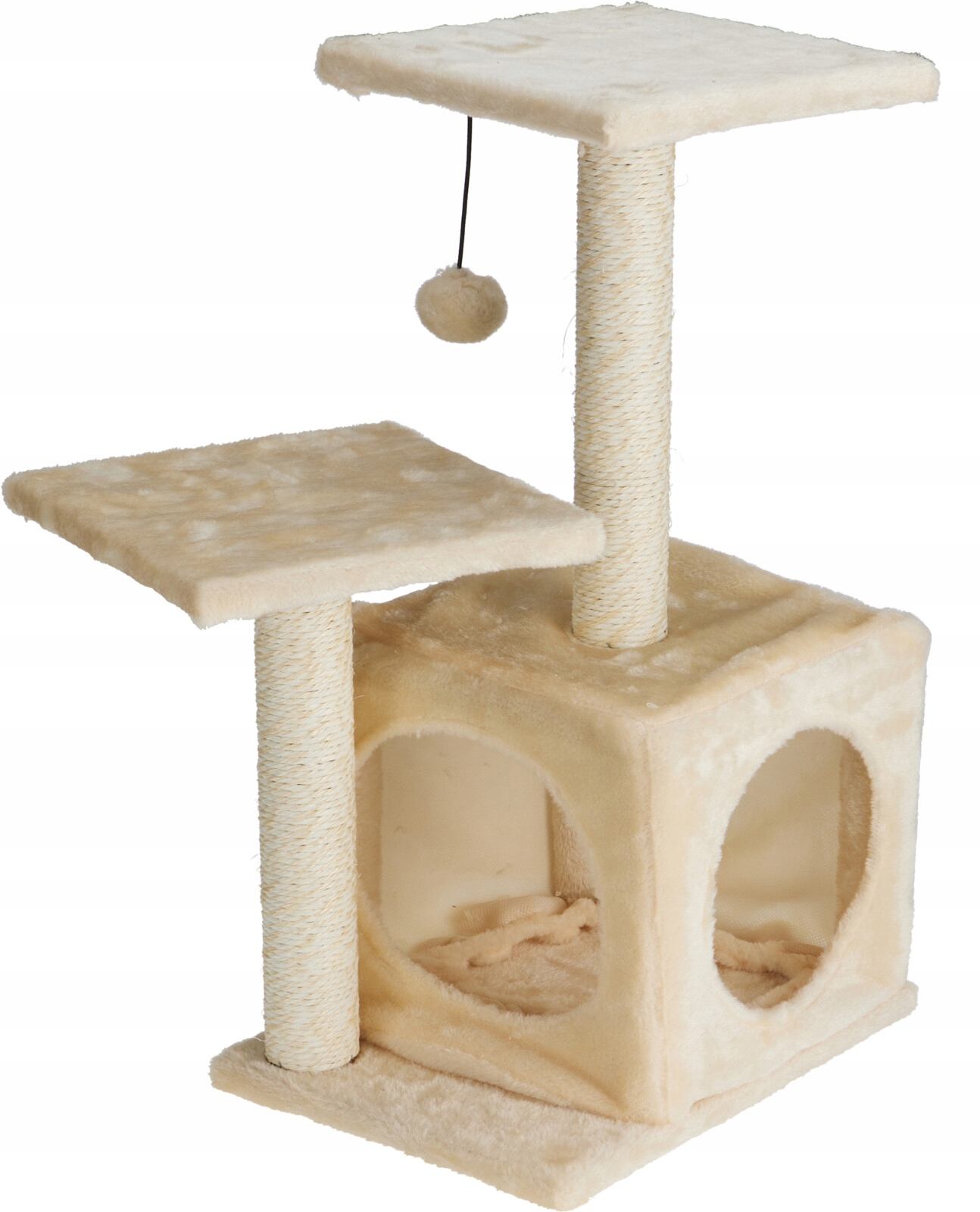 Levně Škrabadlo pro kočky Kompaktní věž 61 cm s domečkem a míčkem – béžová