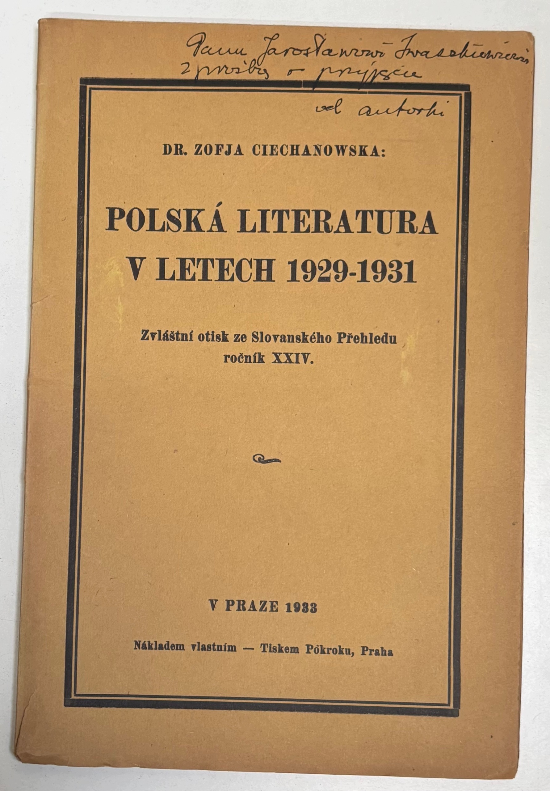 Polská literatura v letech 1929–1931 - Ciechanowska [ded. Iwaszkiewiczowi]