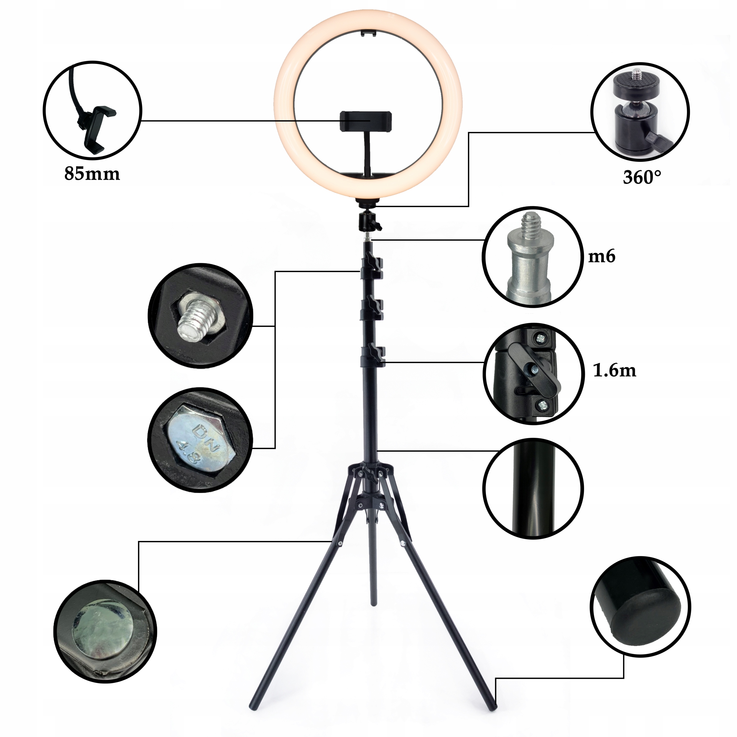 LAMPA PIERŚCIENIOWA LED 30 CM 80W USB TIKTOK VIDEO EAN (GTIN) 5903887374613