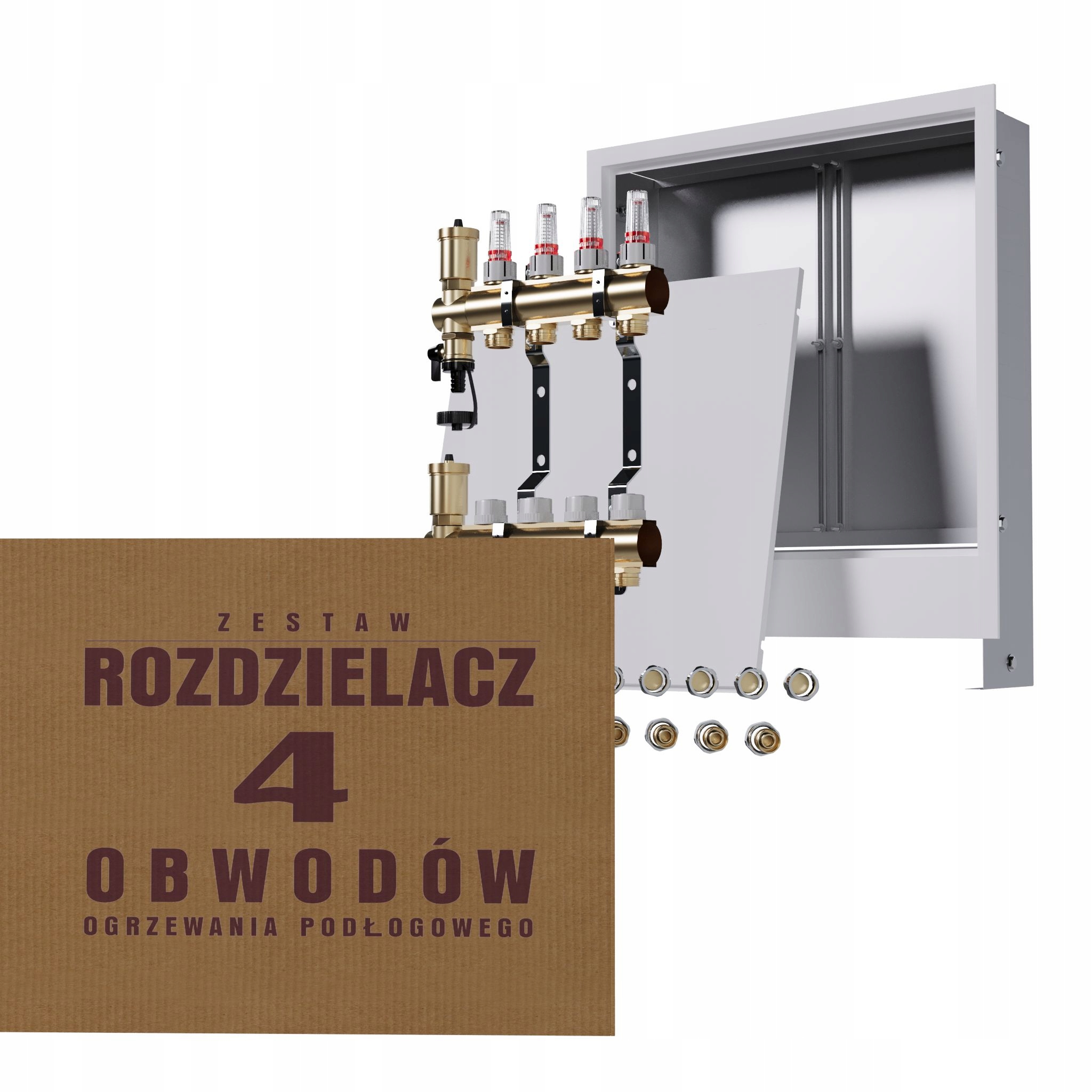 Rozdělovač pro podlahu 4 okruhy podomítková skříňka spojky Pex