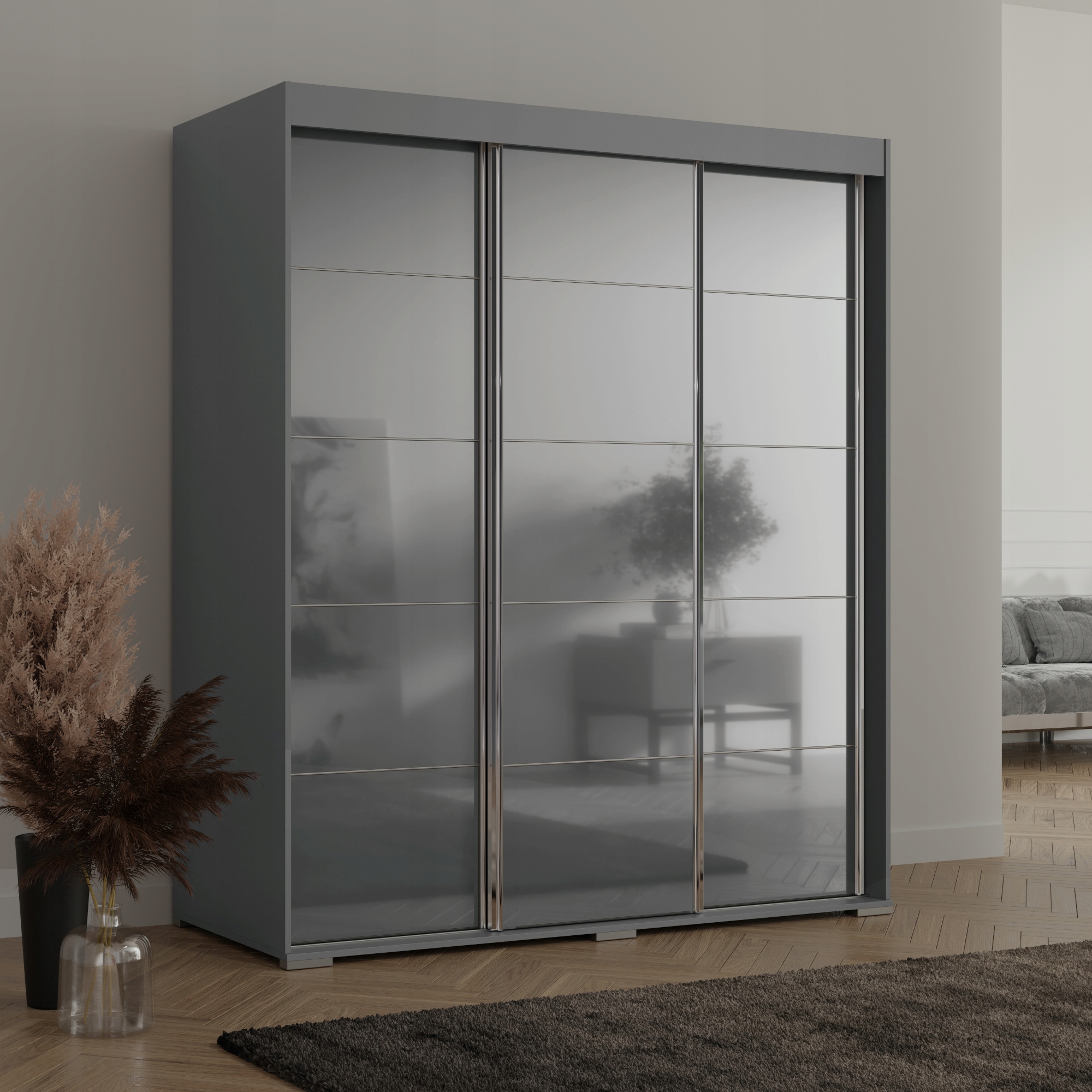 Szafa przesuwna Como 3D 180 Szara (lacobel)