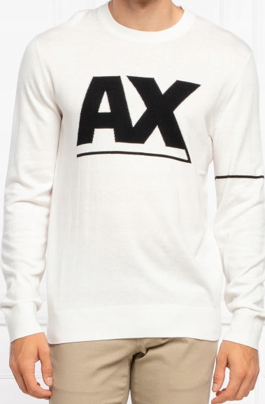 Armani Exchange Bílý Pánský Svetr S Logem XL Spb