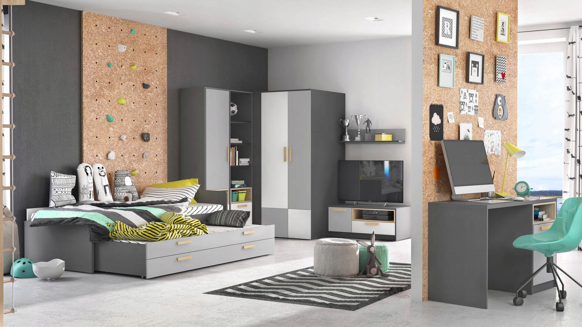 Łóżko Młodzieżowe z dostawką PO-13 + PO-14 Długość mebla 206 cm