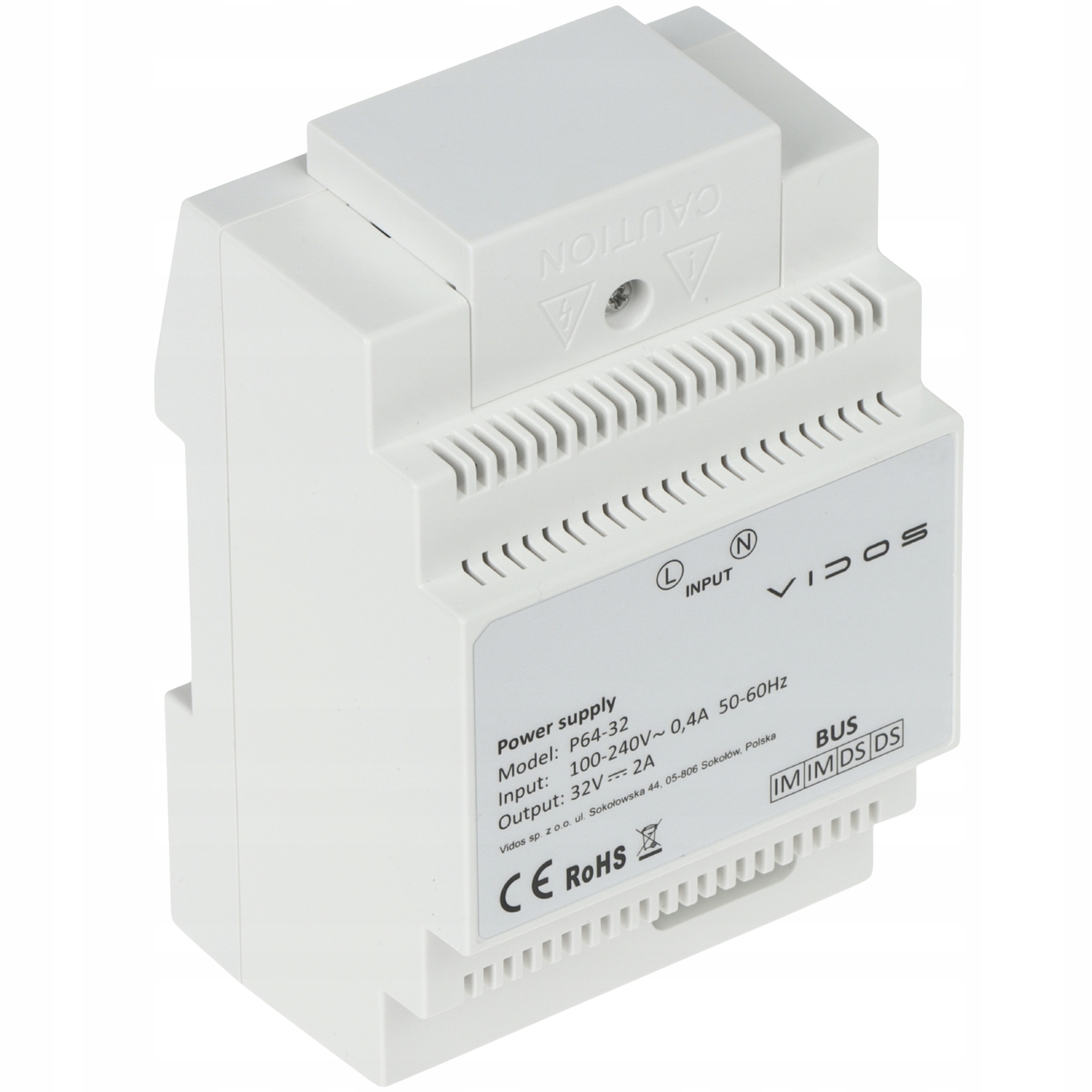 Systémový napájecí zdroj Vidos 2IP P64-32 32V 2A Din pro 8 monitorů současně