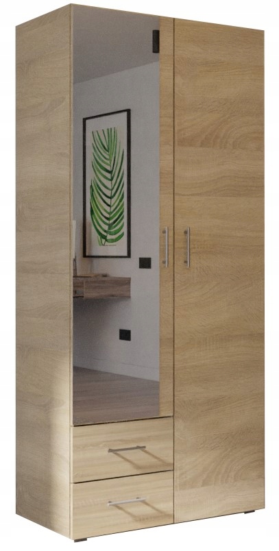 SZAFA WESS 3 DĄB SONOMA 80 x192 cm UCHYLNA OTWIERANA Z SZUFLADAMI Z LUSTREM