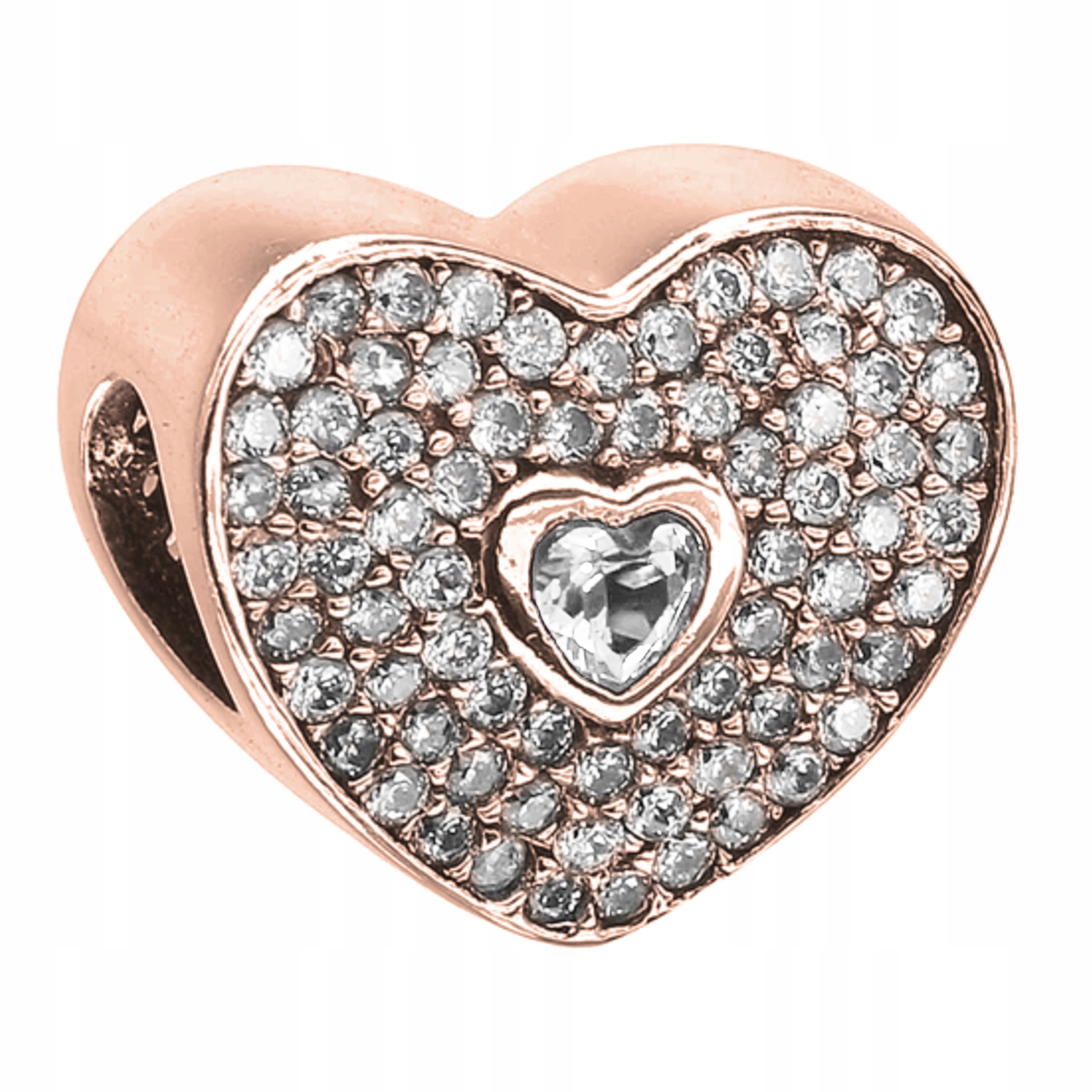 Charms Pozlacené srdce Bílé Zirkony Korálek se srdíčkem Stříbro 925