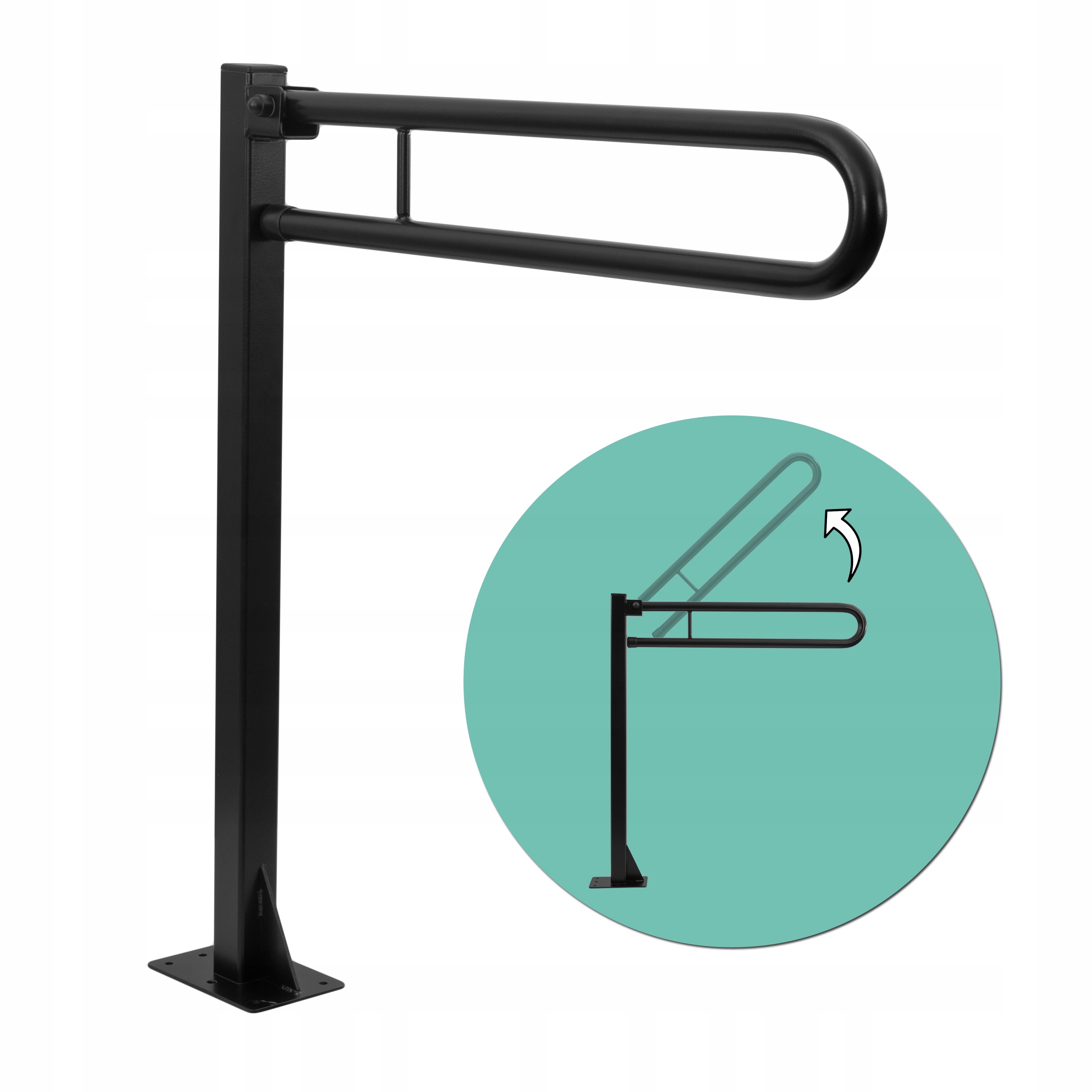 Uchwyt Poręcz Uchylna Podłogowa 60cm toaletowy Wc Polski Produkt Czarny