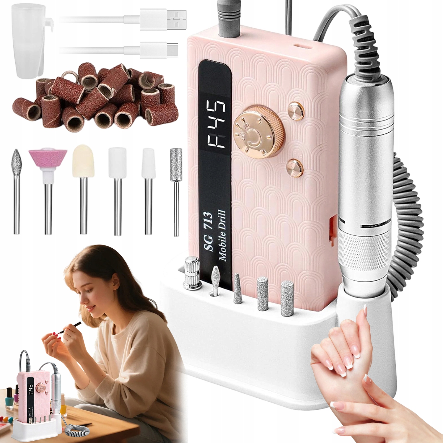 Frézky Na Nehty Sada Elektrický Pilník Na Nehty Manikúra Růžová