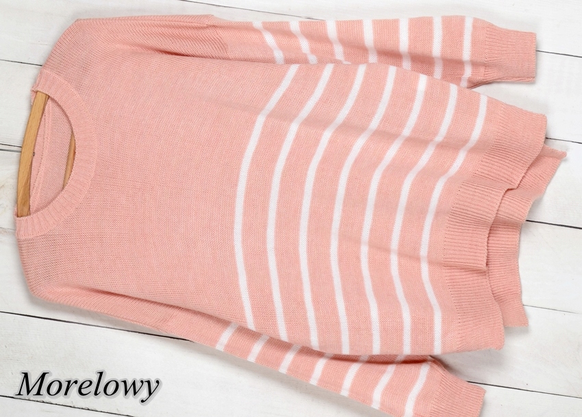 KOBIECY MIĘKKI klasyczny SWETER PASY KOLORY 413 Marka Modaistyl