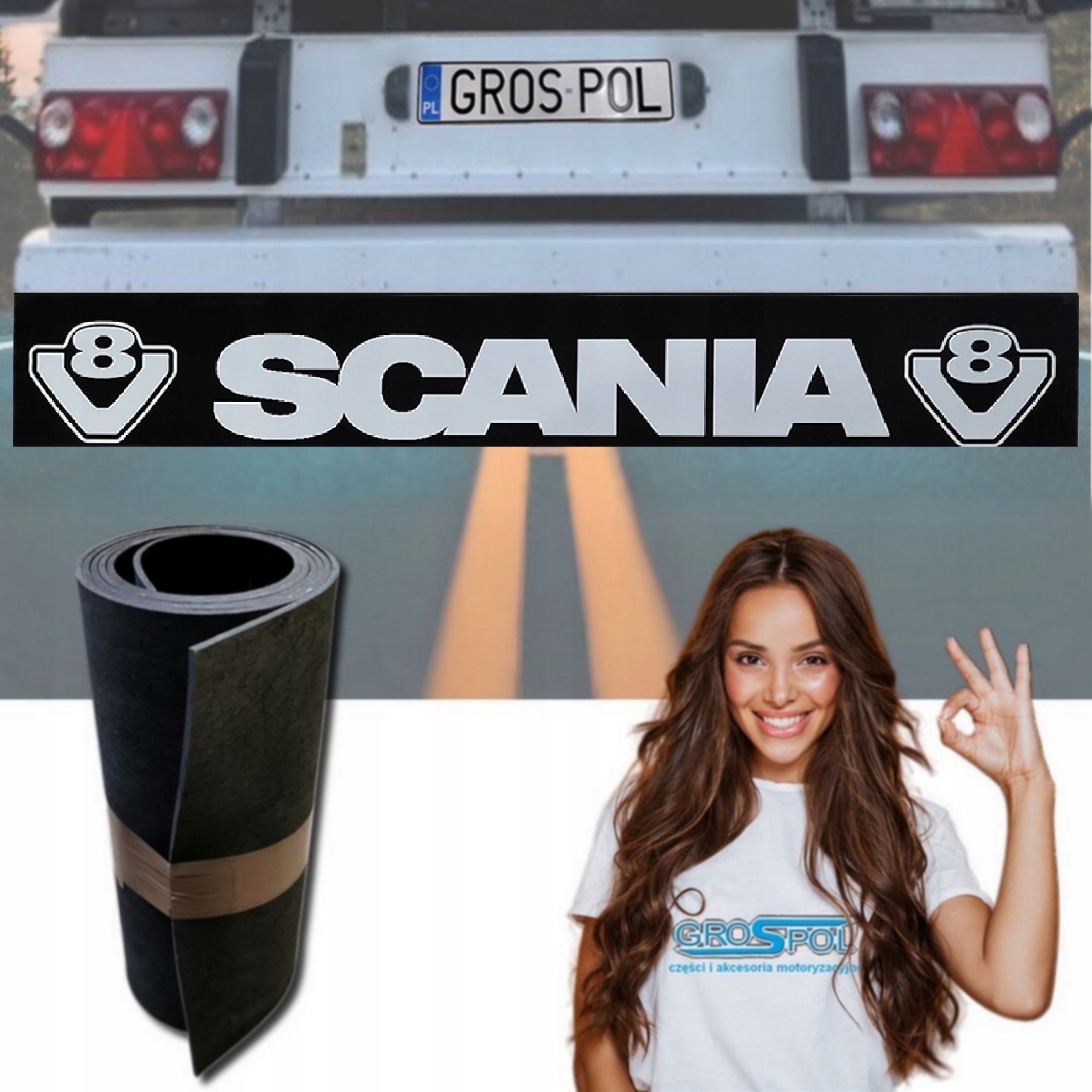 Chlapacz Fartuch Naczepy Przyczepy Nadruk do Scania V8 Czarny-Biały 240x35