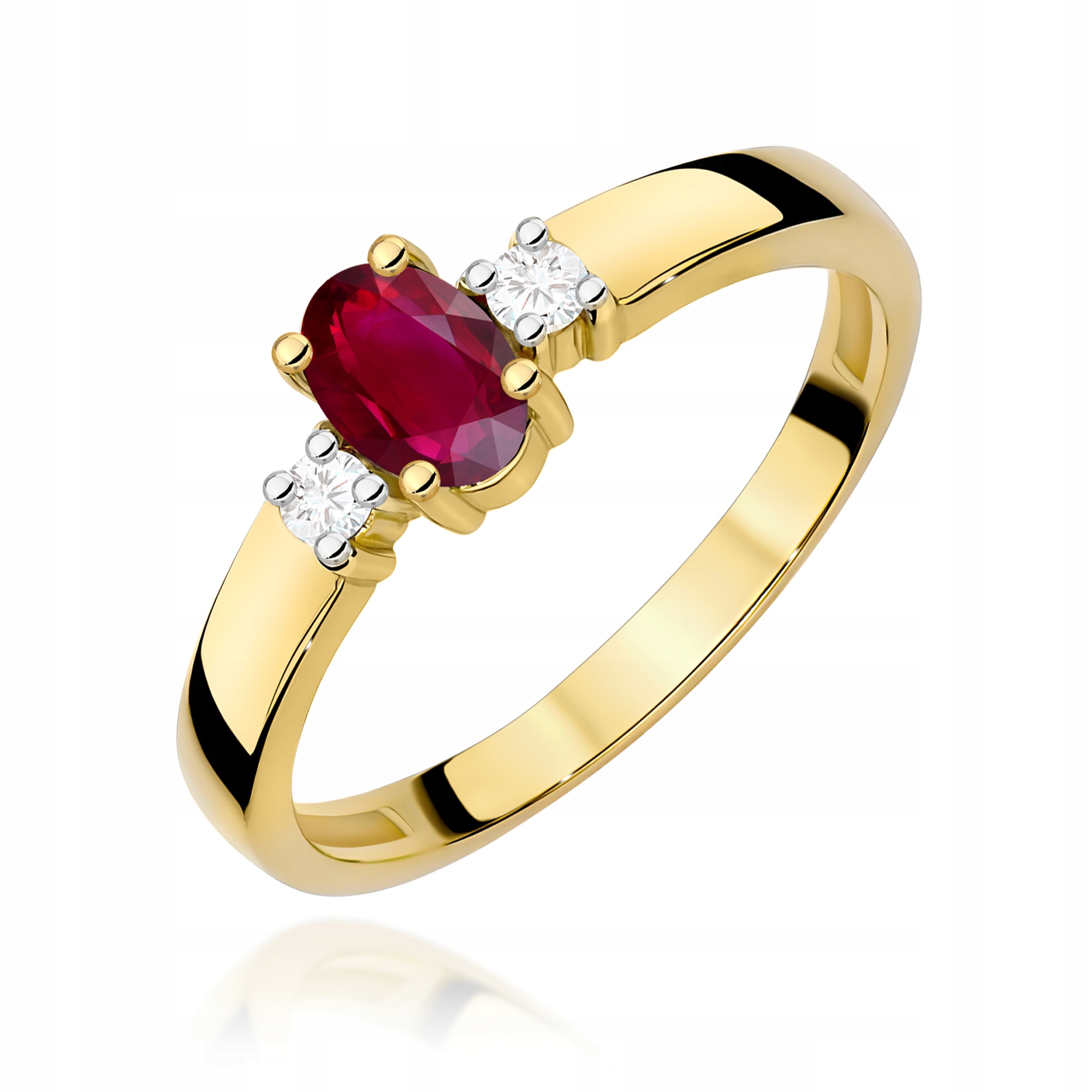 Zlatý prstýnek 585 s rubínem a diamanty, elegantní, oválný