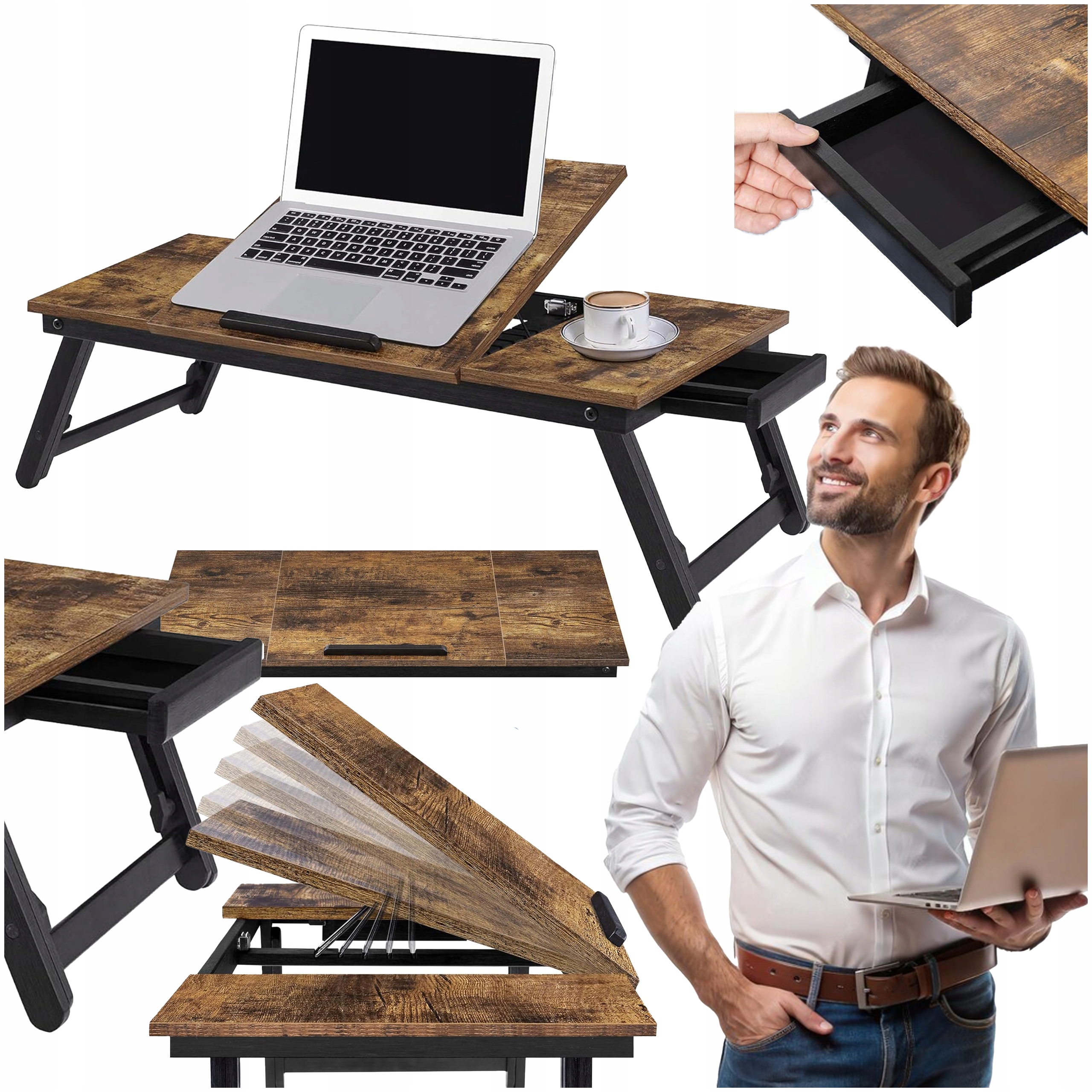 Regulowane mobilne biurko Stolik z szufladą pod laptop Składany przenośny