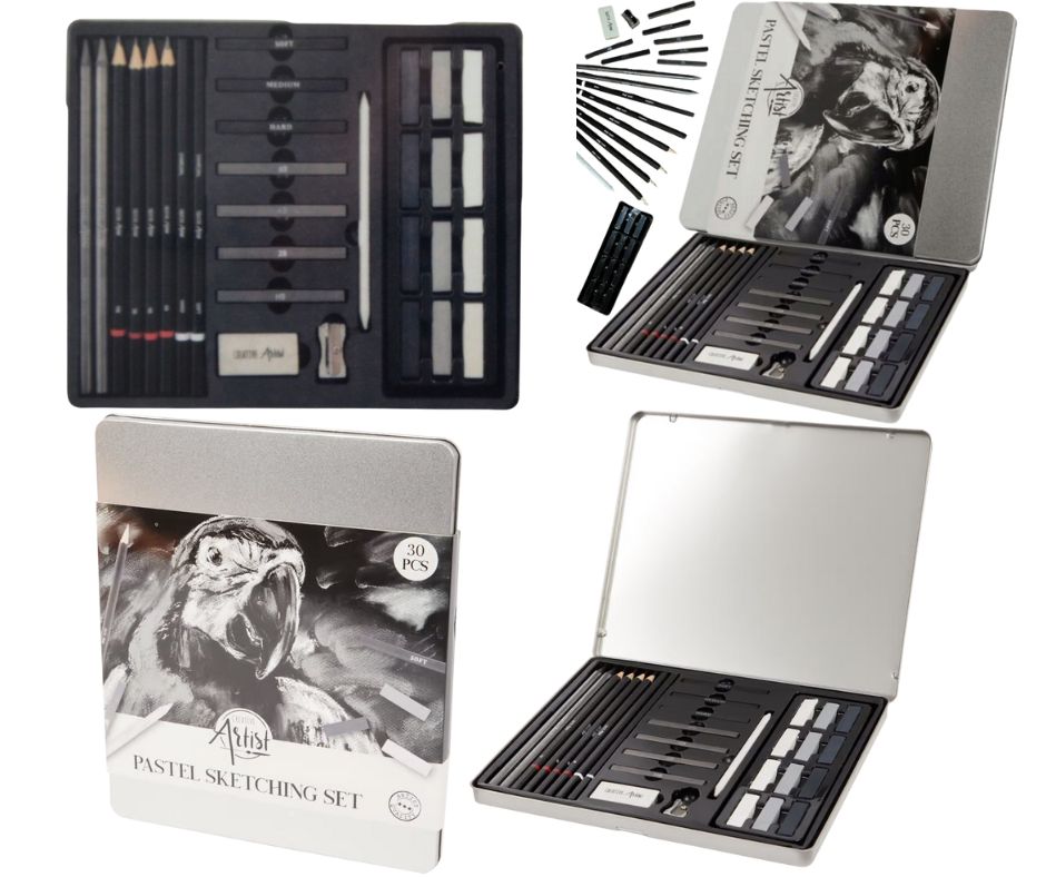 ZESTAW OŁÓWKÓW DO SZKICOWANIA 30el 2B, 4B, 6B, HB OŁÓWKI GRAFITOWE W PUSZCE Twardość HB 2B 4B 6B