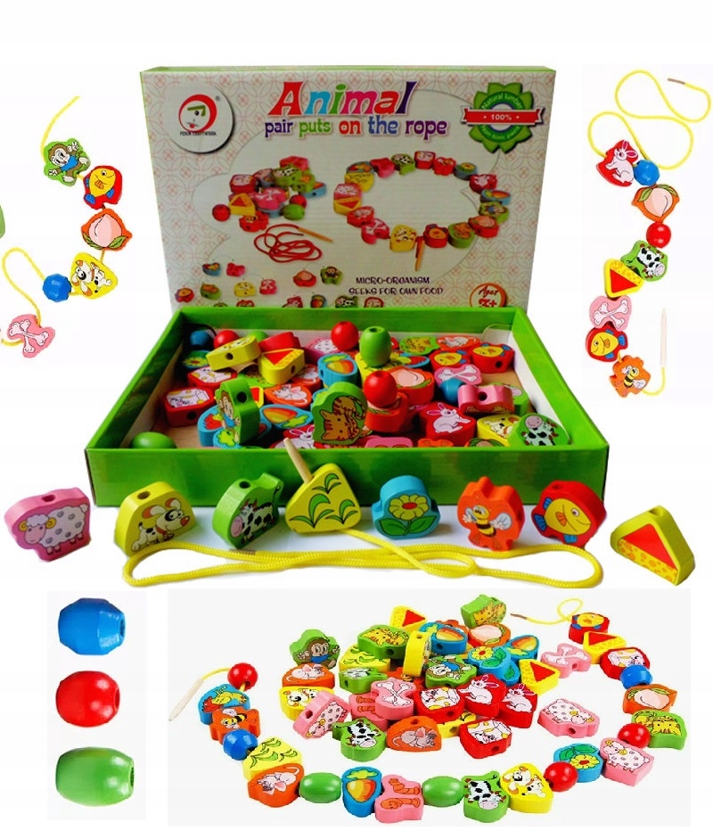 

Drewniane Klocki Koraliki Do Nawlekania Montessori
