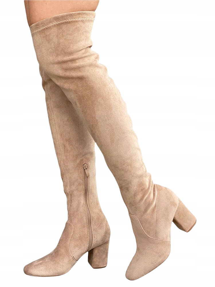 Dlouhé Dámské Kozačky Za Koleno, Semišové, Béžové, Mušketýrky, Velikost 36