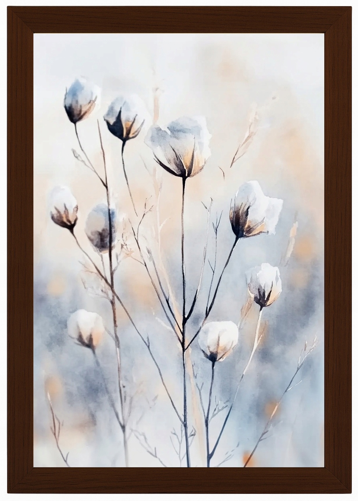Rám Rámeček Plakát Dřevo Akvarel Příroda Louka Květiny Bavlna Boho 40x60