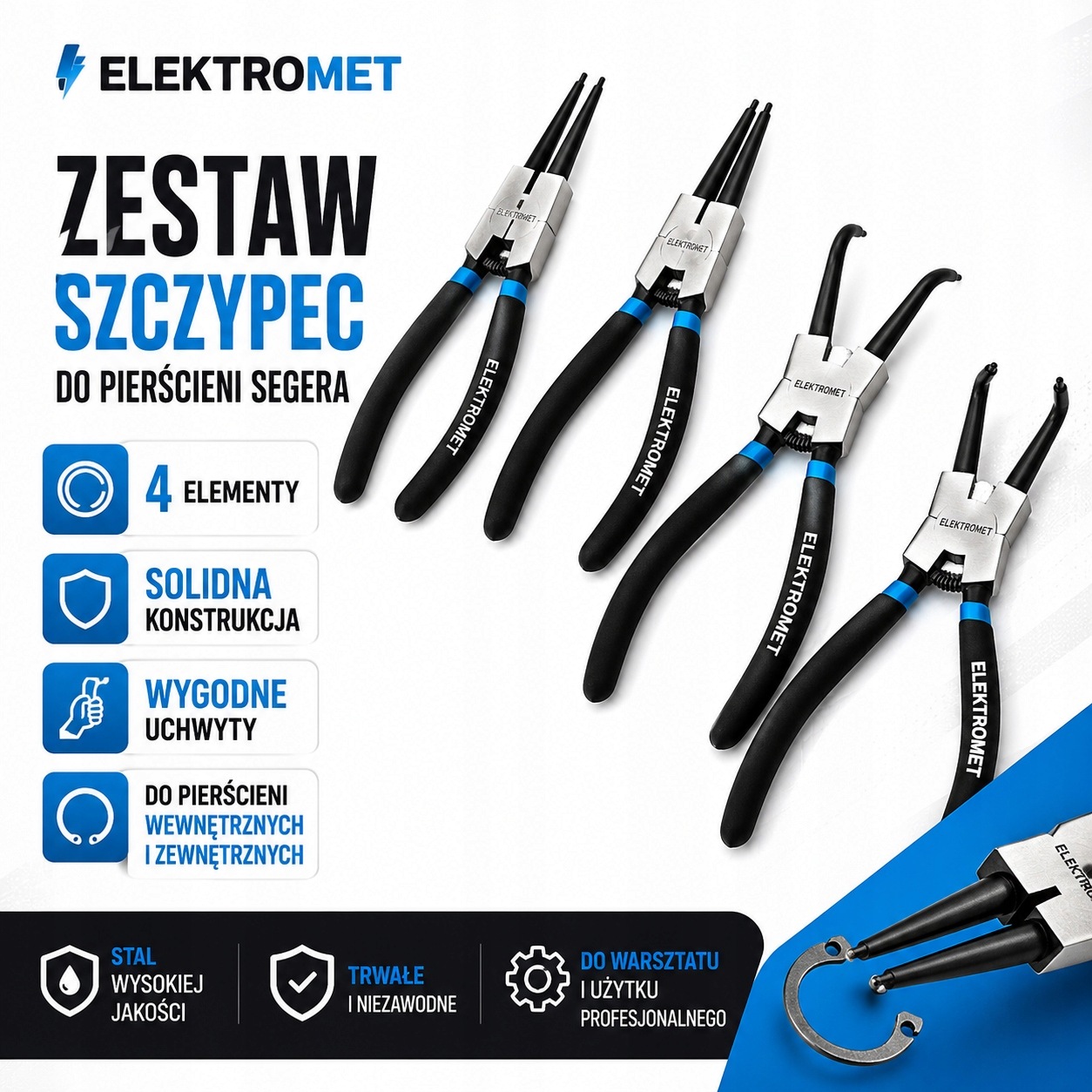 Komplet Szczypiec Segera Gumowane 180 MM Wewnętrzne Zewnętrzne Walizka 4SZT