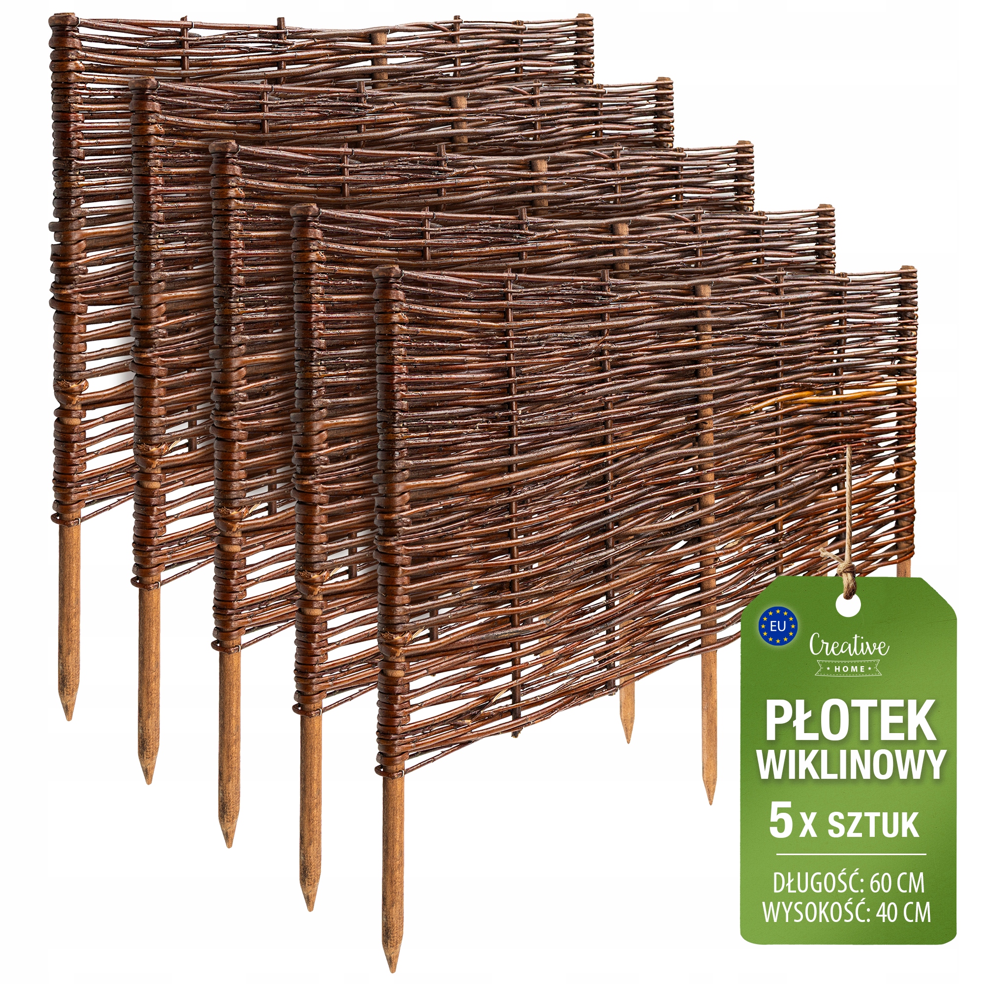 Pletený plot palisáda záhradná s trávnikovým okrajom hnedý 60x40 cm 5ks