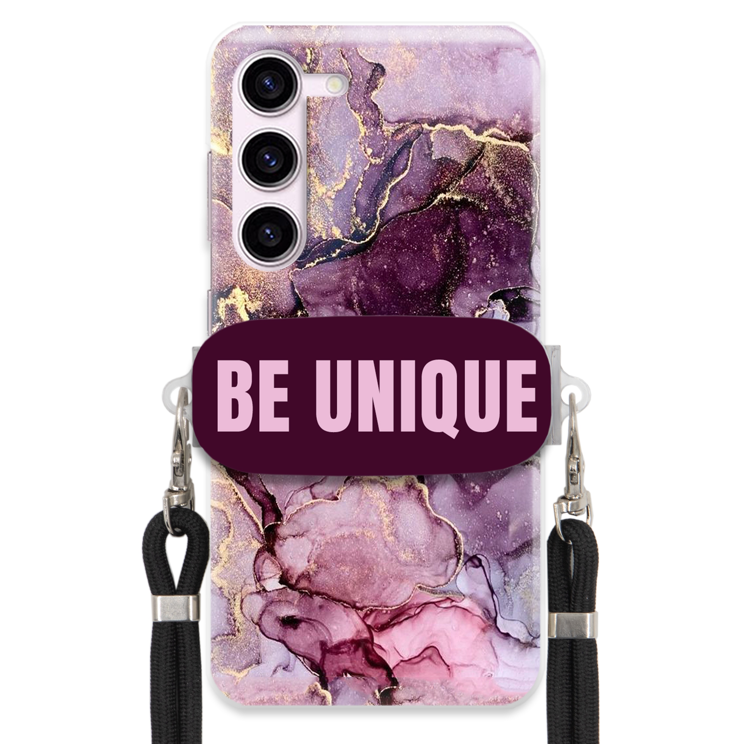 Prémiové puzdro pre Samsung S23 držiak na šnúrku Čierny fialový mramor