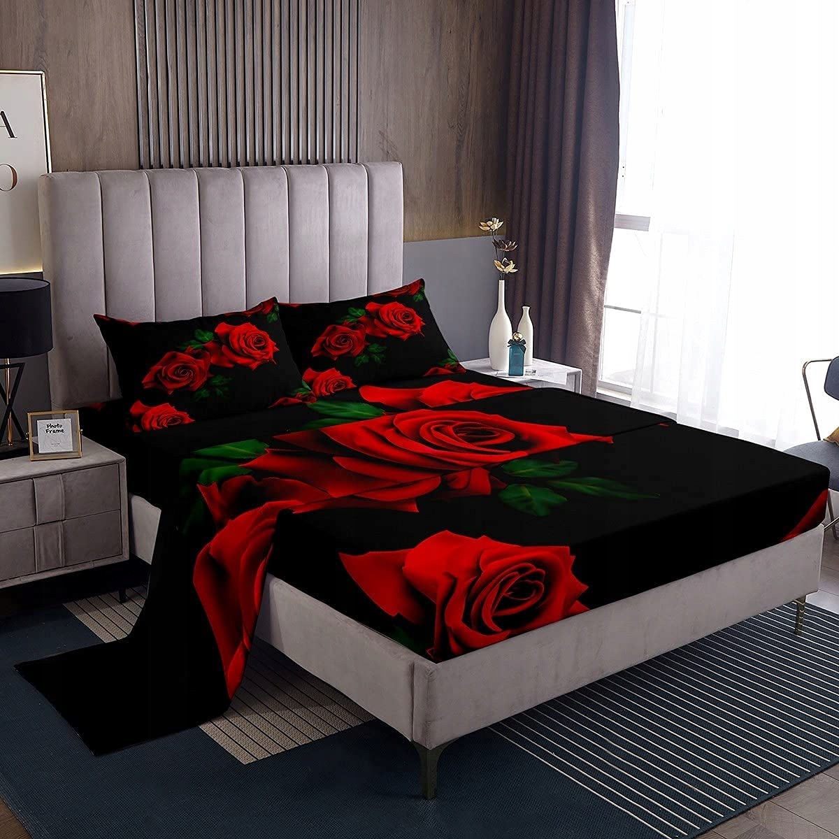 Komplet Pościeli Róże Czerwone Mikrofibra Prześcieradło 4 Części 150x200 cm