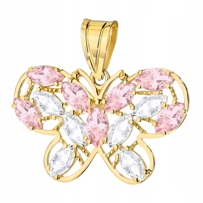 Zlatý Přívěsek Přívěsek pr. 585 Ažurový motýlek s růžovými zirkony 14k