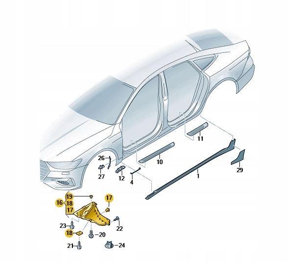 спойлер крыла маховика перед Audi A7 C8 левый