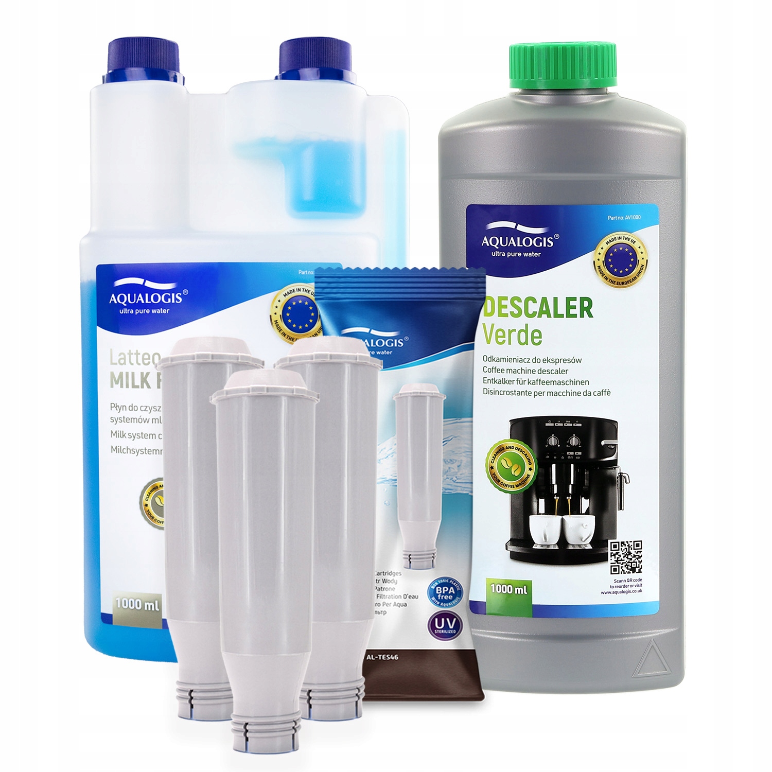 3x Filtr vody AL-TES46 pro kávovar Krups Odvápňovač čisticí kapalina