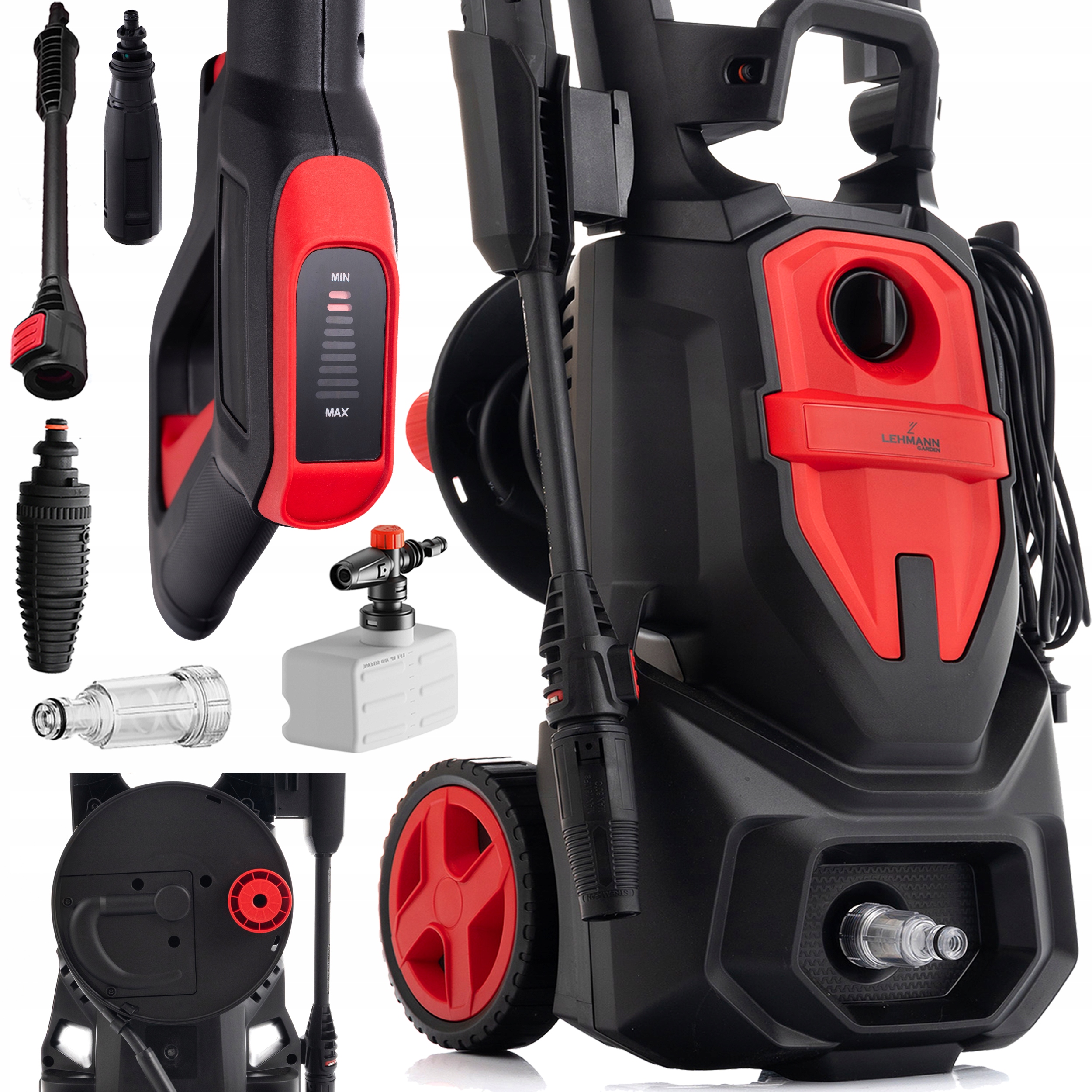 Myjka Ciśnieniowa Samossąca 260BAR Mocna Pompa Bęben Zwijacz Na Wąż 2xDYSZA