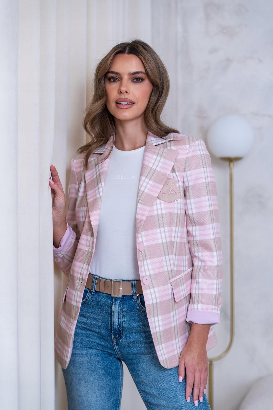 Sako Růžová Mřížka S Béžovou Model 0890 Lalous velikost S