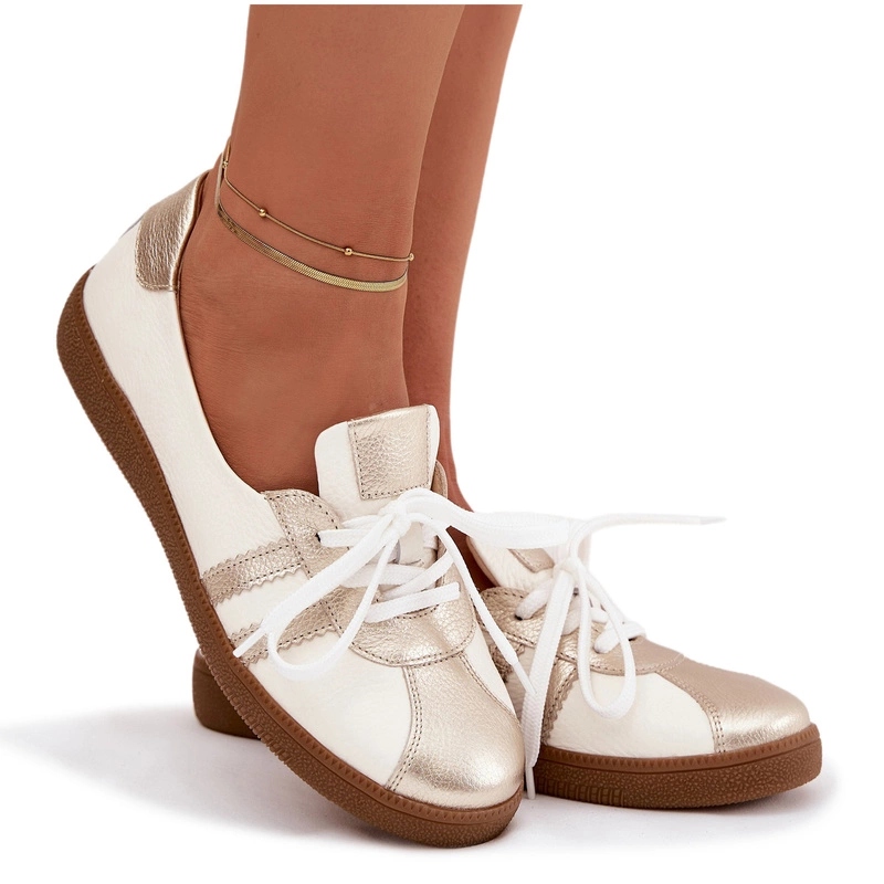 Polobotky Ve Sportovním Stylu Barefoot Kůže Zazoo N1341 Bílo-zlaté 37