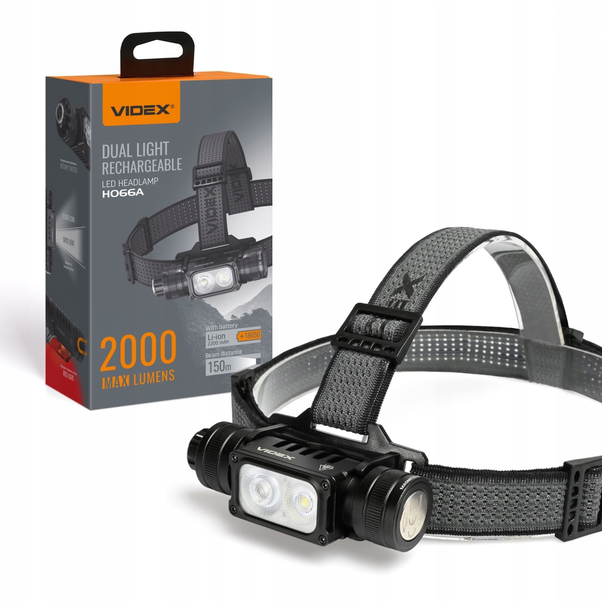 Videx čelovka led 20w 2000lm 150 m ip67 akumulátor Usb-c