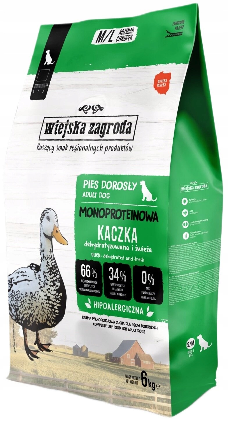 Wiejska Zagroda Monoproteinowa Kaczka 6kg chrupki M L