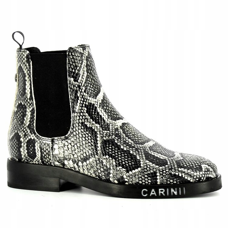 CARINII B5631 SZTYBLETY SKÓRA CZARNE BIAŁE WĄŻ