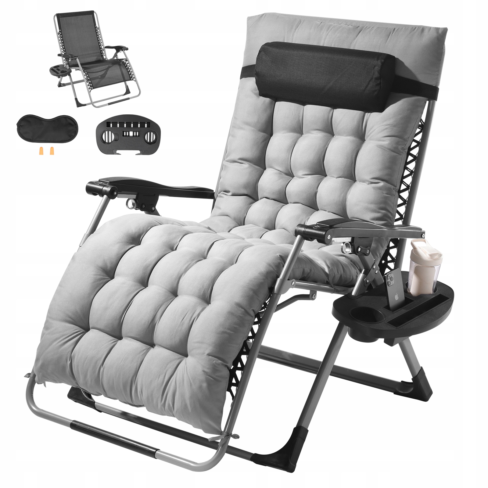Sedadlo Vevor Zero Gravity 84 CM Silné Ležadlo S Poduškou Šedé