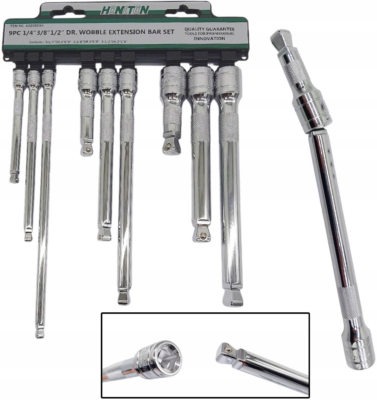 Honiton zestaw przedłużek 9 szt. 1/4 3/8 1/2 przedłużki uchylne CrV